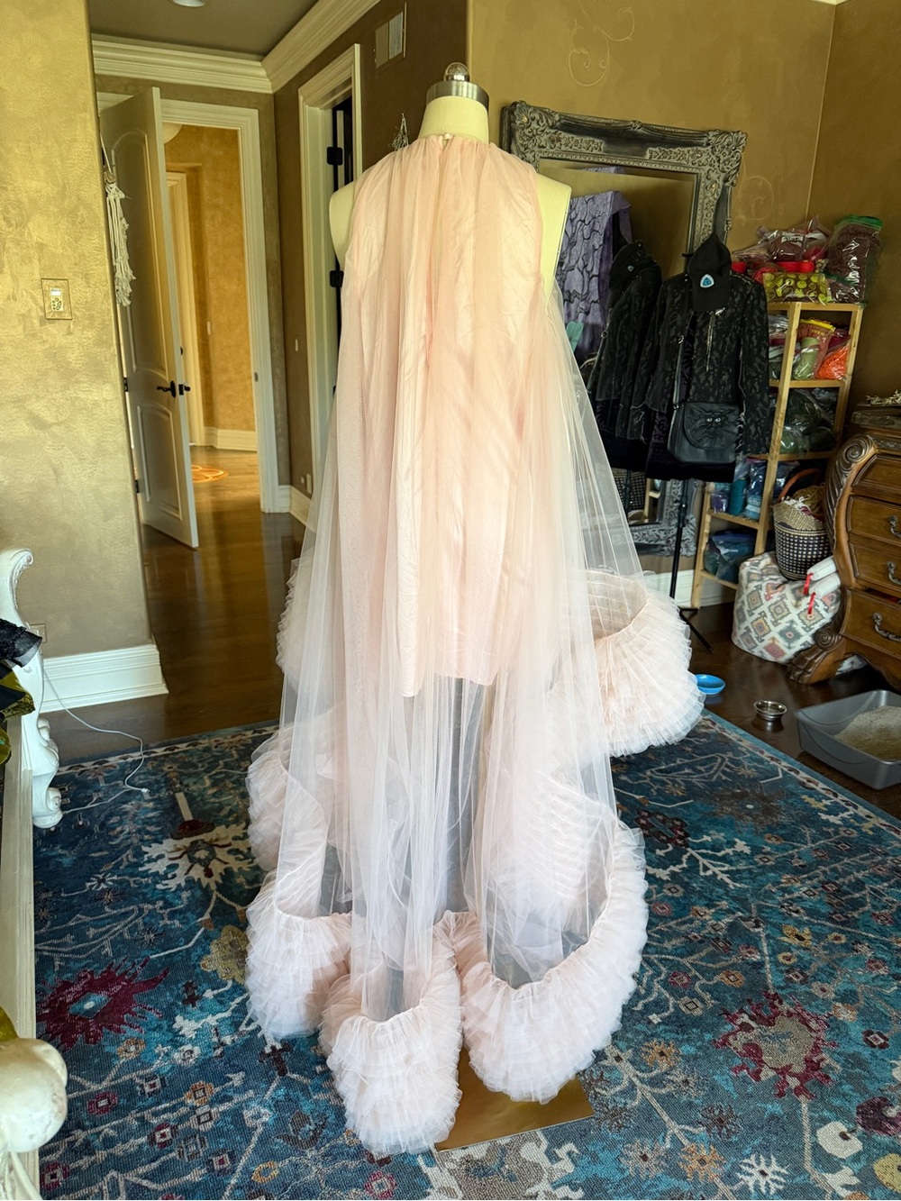 Pink Tulle Ruffled Dress - Elegant Party Dress - Picture 5 of 8